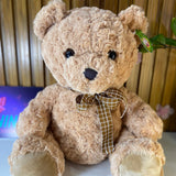 Urso de Pelúcia Marrom com Laço Xadrez