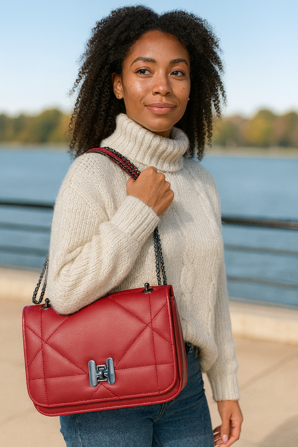 👜 Bolsa Feminina Vermelha com Corrente