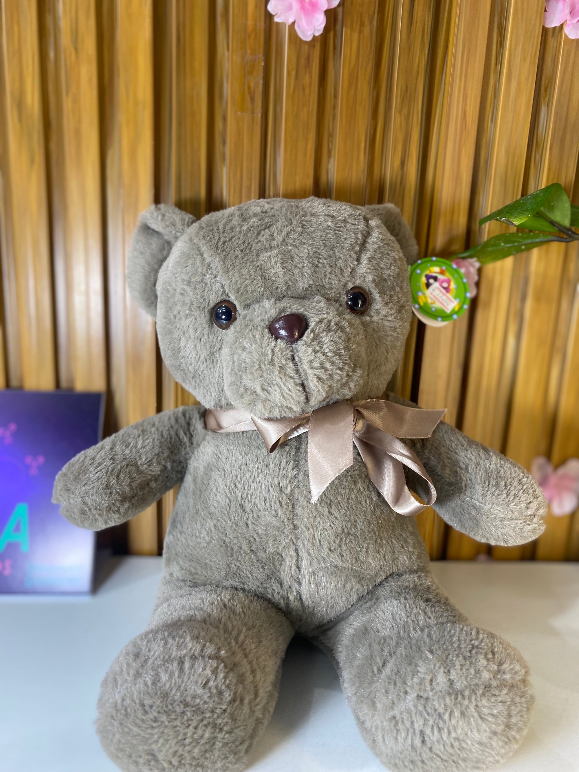 Urso de Pelúcia com Laço- Cinza